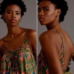 Anthropologie Drama Beach Green Motif Strappy Dress Size M